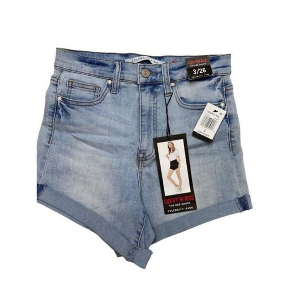 Celebrity Pink Curvy Fit Jean Shorts 3 Light Blue Juniors' Cuffed Stretch Faded